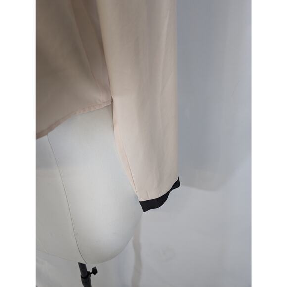 Ann Taylor LOFT Blouse XS Cream Black Lace Trim Bow Neck Long Sleeve - Picture 6 of 8